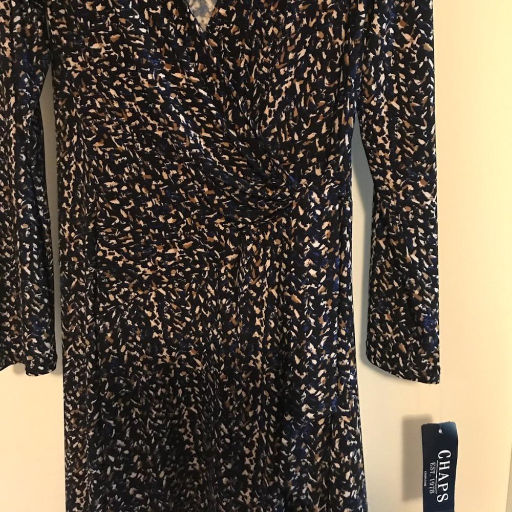 Chaps long sleeve faux wrap dress